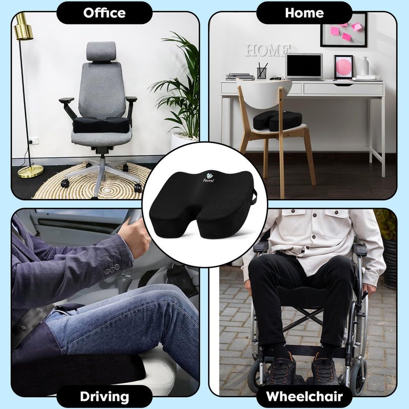 FOMI Extra Thick Firm Coccyx Orthopedic Memory Foam Seat Cushion | Black Large Cushion for Car or Truck Seat, Office Chair, Wheelchair | Back Pain Relief (Black) - Image 4