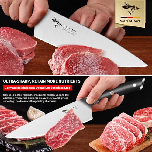 MAD SHARK 8-Inch Chef Knife - German High Carbon Stainless Steel Kitchen Knife, Professional-Grade Razor-Sharp Edge, gift for Husband Men Women(Gift Box Included) - Image 3