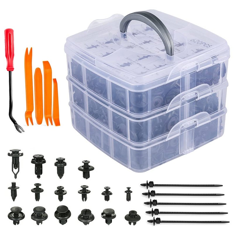 Eleven Guns 620 Pcs Car Push Retainer Clips Plastic Door Panel Fasteners Fender Bumper Clips Car Clips Fasteners Kit with 16 Most Popular Sizes Auto Push Pin for Toyota Gm Ford Honda Acura Chrysler