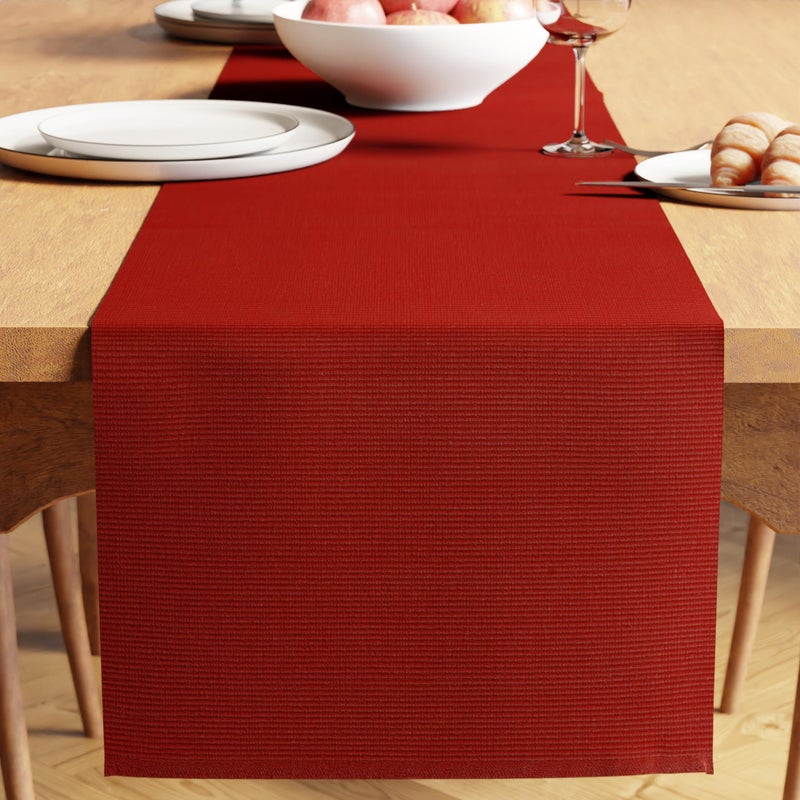 Encasa XO Dining Table Runner  Yarn Dyed Fine Ribbed Cotton  Size 32x200 cm  Solid Red  Machine Washable