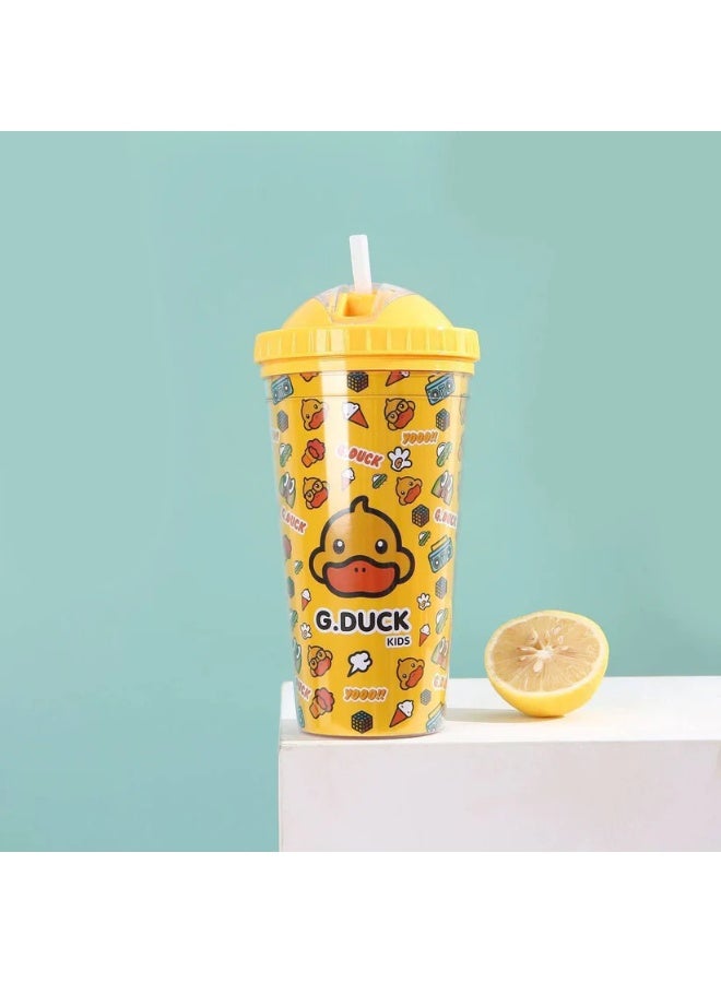 Cute Little Yellow Duck Ice Cup with Lid & Straw – 3D Cartoon Duck Tumbler for Iced Coffee, Cold Drinks, Smoothies & Juices | Fun Reusable Cup for Kids & Adults  - Image 2