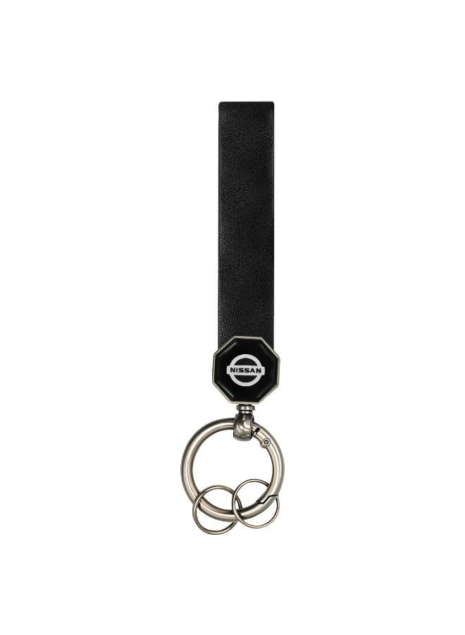 Premium NISSAN Leather Car Keychain 12.5cm, Durable PU Leather Strap with Metal Keyring, 360° Rotating Swivel Design, Double Screw Fixing, Anti-Fade, Scratch & Crack Resistant, Compact Universal Key Holder for Car, Home & Office Use - Image 1