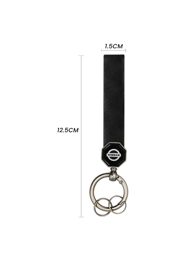 Premium NISSAN Leather Car Keychain 12.5cm, Durable PU Leather Strap with Metal Keyring, 360° Rotating Swivel Design, Double Screw Fixing, Anti-Fade, Scratch & Crack Resistant, Compact Universal Key Holder for Car, Home & Office Use - Image 2