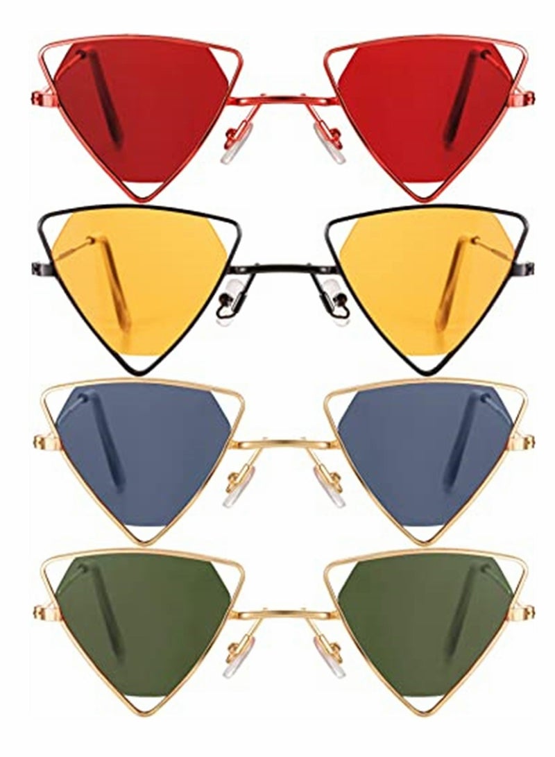 KASTWAVE Sunglasses, Trendy Punk, Triangular Cutout, Fashion Metal, Vintage Retro, Classic Triangle Sunglasses Candy Color Cat-eye Glasses, for Adults, 4 Pairs - Image 2