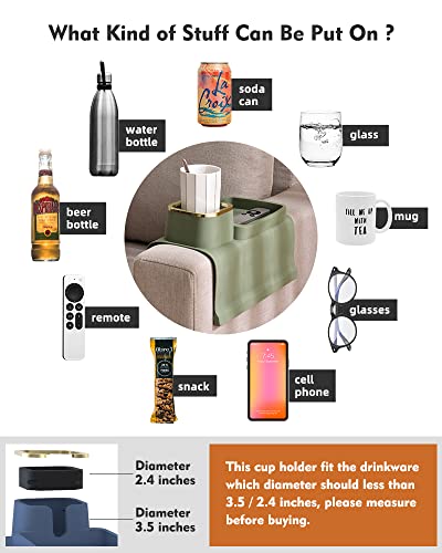 Elimiko Couch Cup Holder Tray, Elimiko Silicone Anti-Spill and Anti-Slip Couch Drink Holder, Strong and Weighted Phone/Remote/Snacks Sofa Cup Holder (Griege) - Image 3