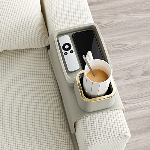 Elimiko Couch Cup Holder Tray, Elimiko Silicone Anti-Spill and Anti-Slip Couch Drink Holder, Strong and Weighted Phone/Remote/Snacks Sofa Cup Holder (Griege) - Image 2