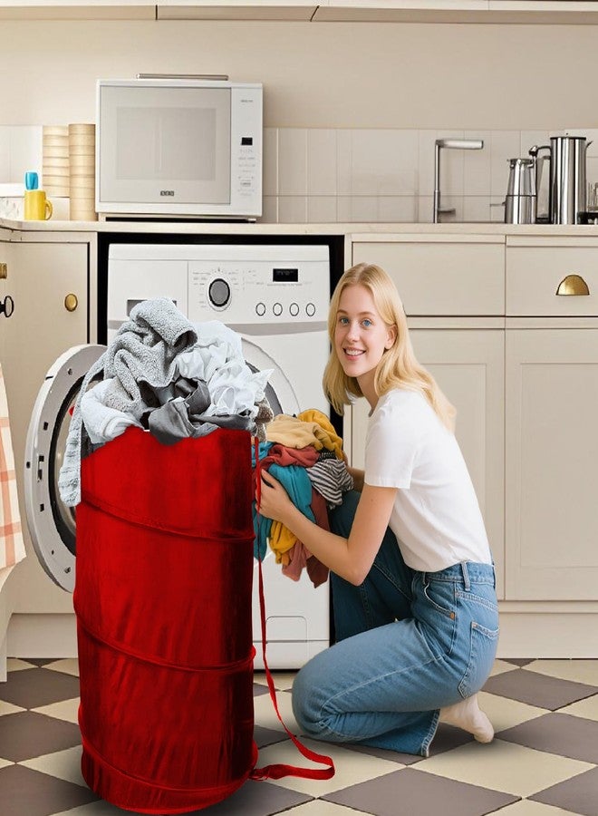 BATTOO Collapsible Laundry Baskets- Foldable Hamper for Laundry Extra Large Pop Up Laundry Hamper 107L with Long Straps Drawstring Clothes Hamper for Bathroom, Campout, Dorm or Travel Red - Image 2