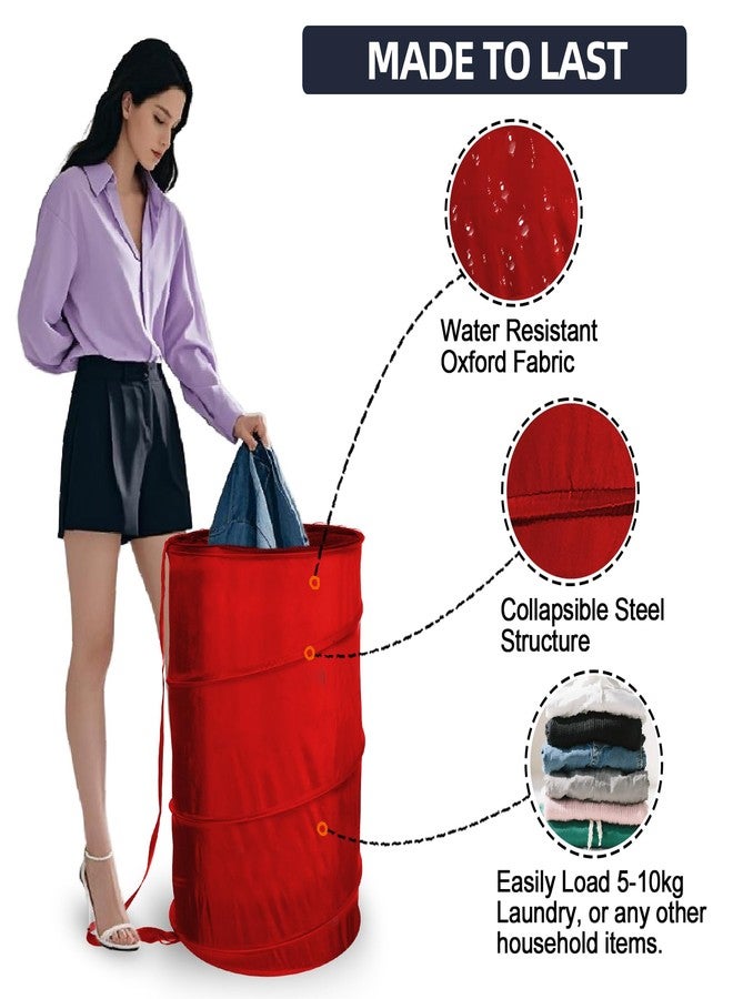 BATTOO Collapsible Laundry Baskets- Foldable Hamper for Laundry Extra Large Pop Up Laundry Hamper 107L with Long Straps Drawstring Clothes Hamper for Bathroom, Campout, Dorm or Travel Red - Image 5