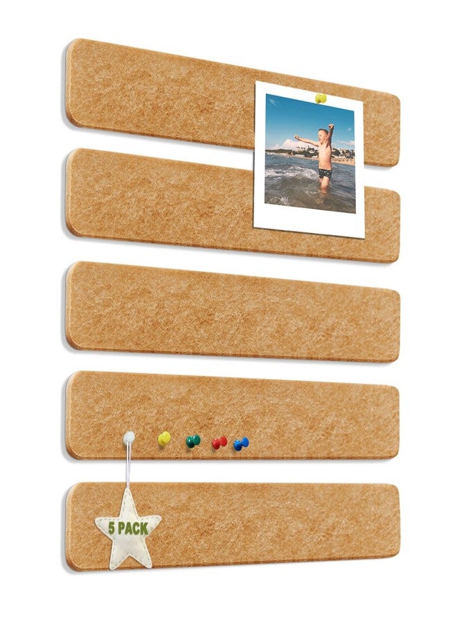 Avoirdus Felt Bulletin Board Strips 5-Pack, 13" x 2" Self Adhesive Pin Board with 35 Push Pins - Cork Board Alternative Notice Board for Office, Bedroom Door, Home Office Wall Decor (Brown) - Image 1