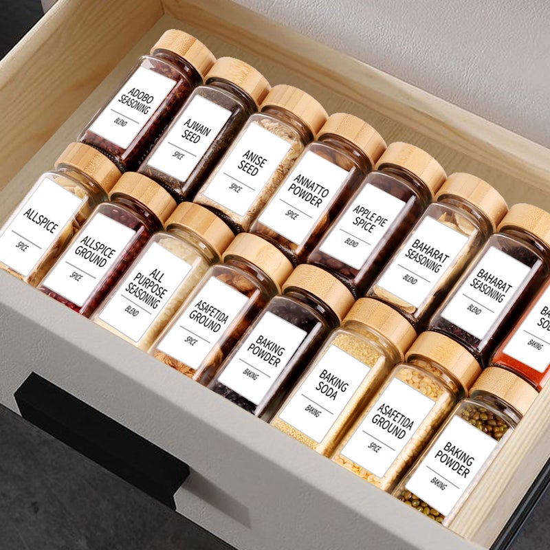 SWOMMOLY 24 Pcs Glass Spice Jars with Labels, Square Spice Jars with Bamboo Lids, 4 oz Empty Spice Bottles with Shaker Lids, Seasoning Spice Storage Containers Bottles - Image 4