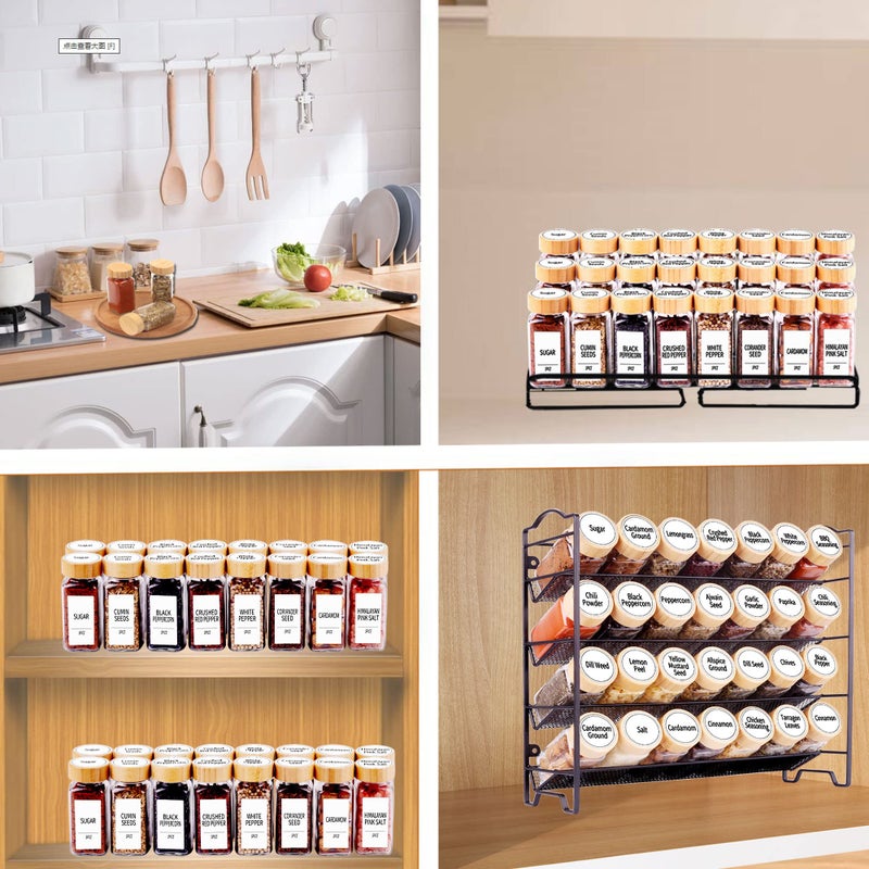 SWOMMOLY 24 Pcs Glass Spice Jars with Labels, Square Spice Jars with Bamboo Lids, 4 oz Empty Spice Bottles with Shaker Lids, Seasoning Spice Storage Containers Bottles - Image 3