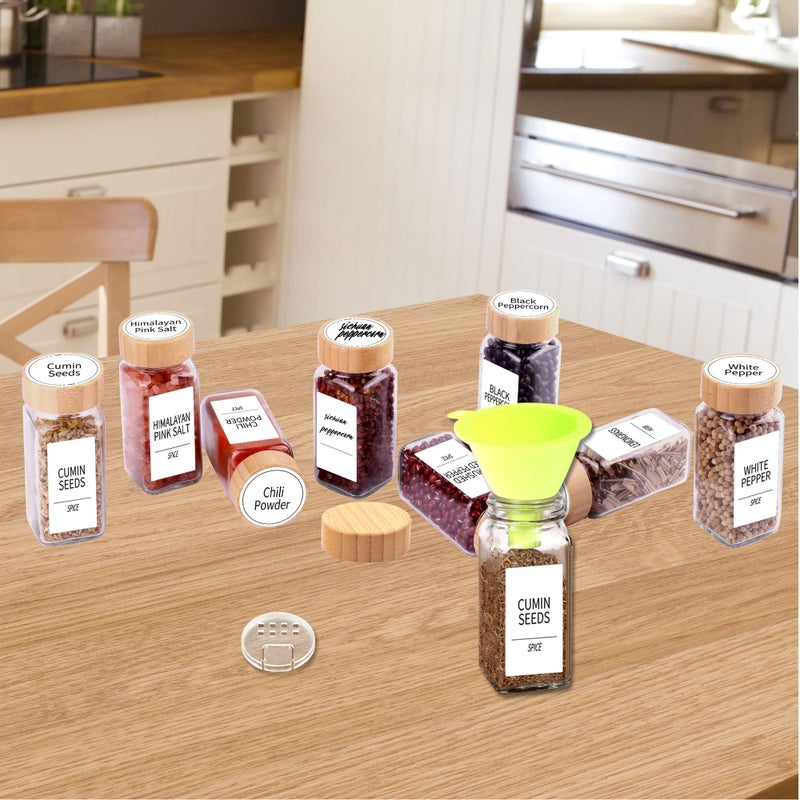 SWOMMOLY 24 Pcs Glass Spice Jars with Labels, Square Spice Jars with Bamboo Lids, 4 oz Empty Spice Bottles with Shaker Lids, Seasoning Spice Storage Containers Bottles - Image 5