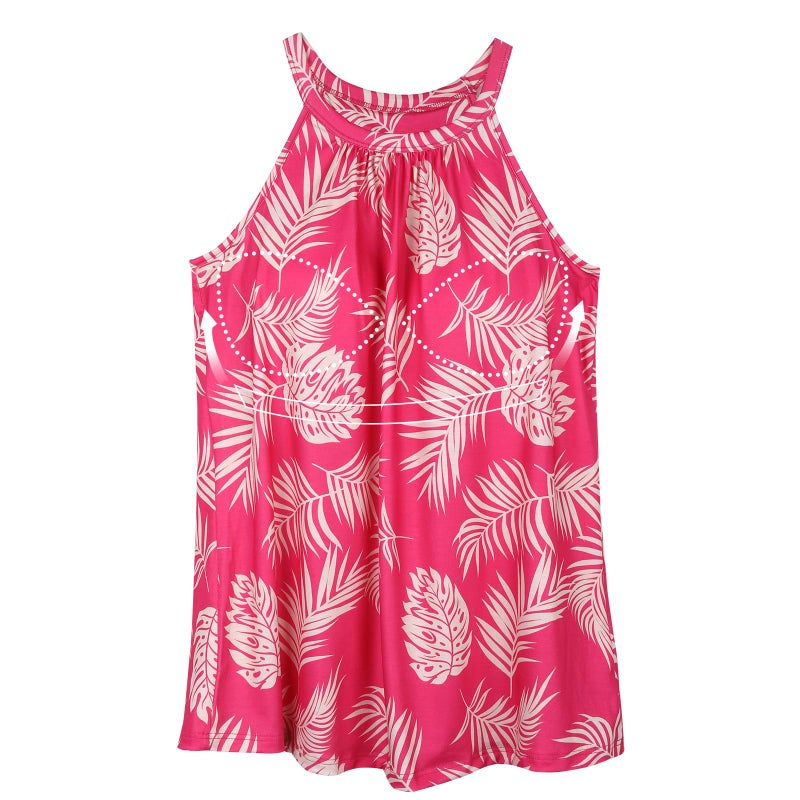 ANYFITTING Halter Tank Top with Built in Bra Cup for Women Padded Camisole Shirt Loose Fit Casual Flowy Sleevless Summer Top Pink Print S - Image 1