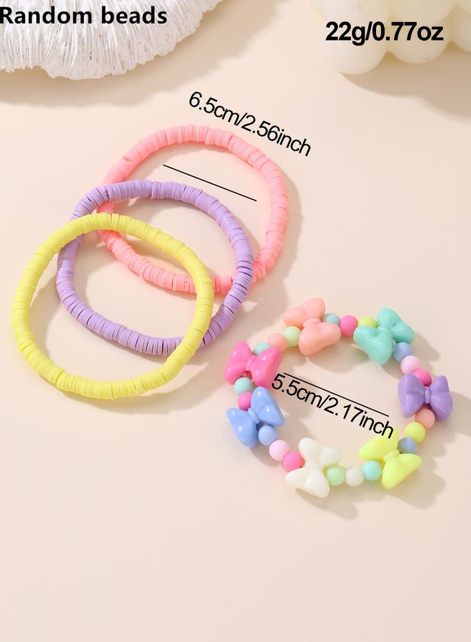 Take Two Pack of 4 - Girls Multi-Color Bow Charm Beaded Bracelets - Image 4