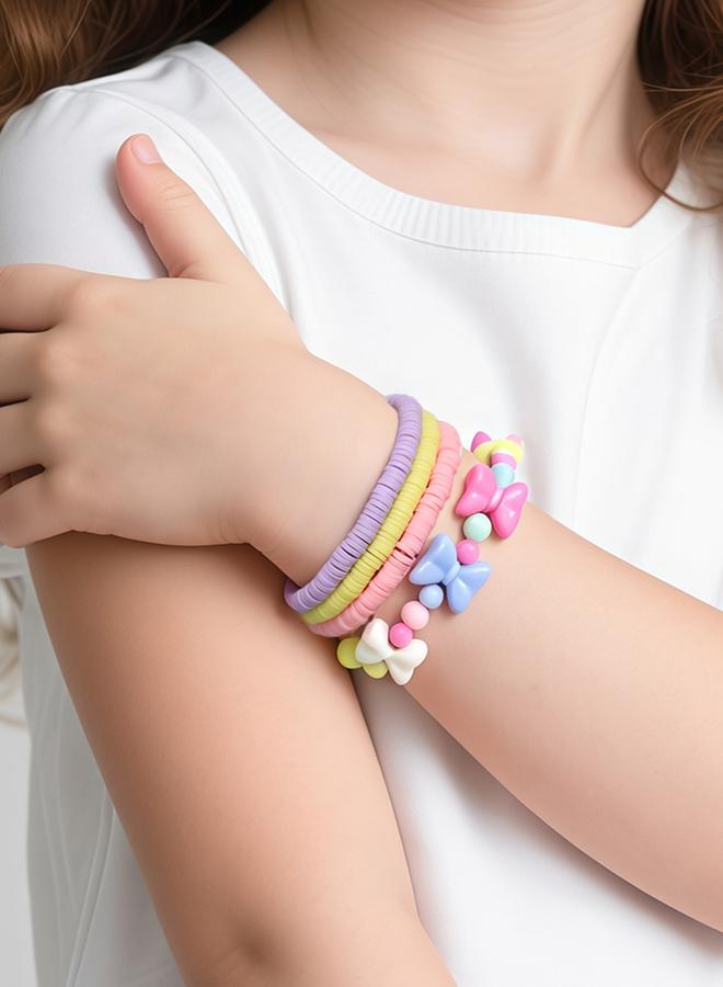 Take Two Pack of 4 - Girls Multi-Color Bow Charm Beaded Bracelets - Image 1