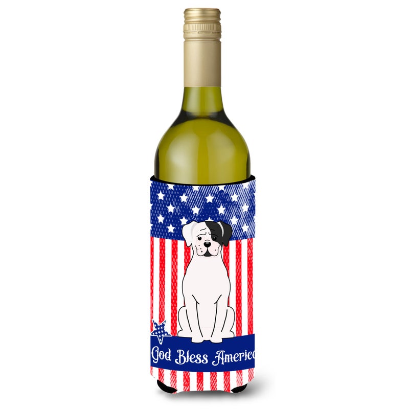 Caroline's Treasures ""Caroline's Treasures BB3109LITERK Patriotic USA White Boxer Cooper Wine Bottle Hugger cold-beverage-koozies  750 ml  Multicolor""