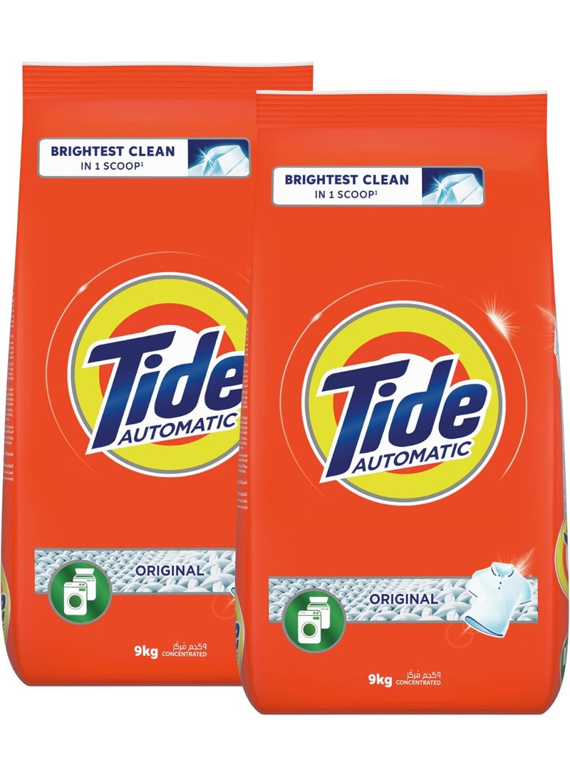 Tide Laundry Detergent Powder Original Scent - 2 x 9 Kg, Fast Action - Green Fast Action - Green