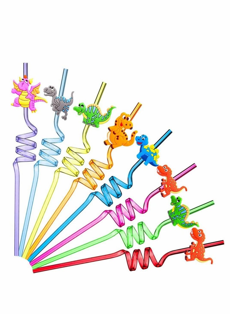 كابتن تيك 24 Pieces Reusable Dinosaur Straws Plastic Dinosaur Straws for Kids Safari Jungle Dinosaur Theme Straws for Dinosaur Party Decoration Supplies Birthday Party Favors, 8 Styles