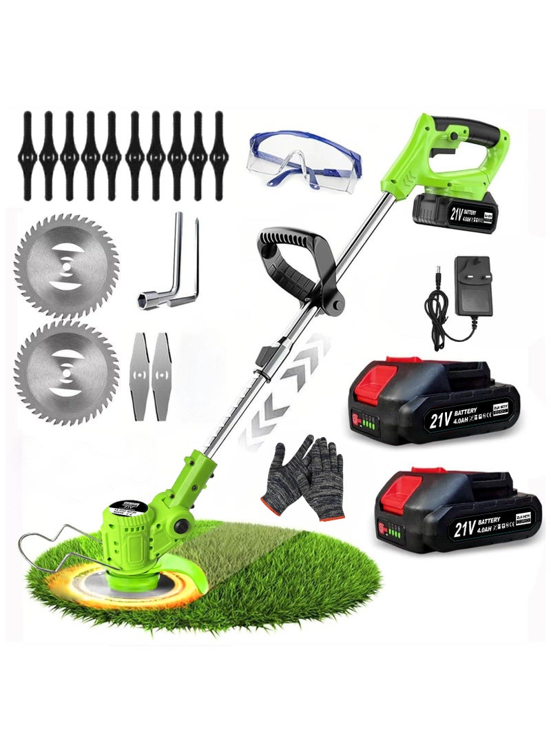 ZLH HITY Electric Weed Wacker Cordless, 21V Weed Cordless Eater, 4 in 1 Lightweight Stringless Brush Cutter, with 2 Pcs 4.0 Ah Battery Grass Trimmer, 3 Types Blades for Yard Clearing (Green) - Image 1