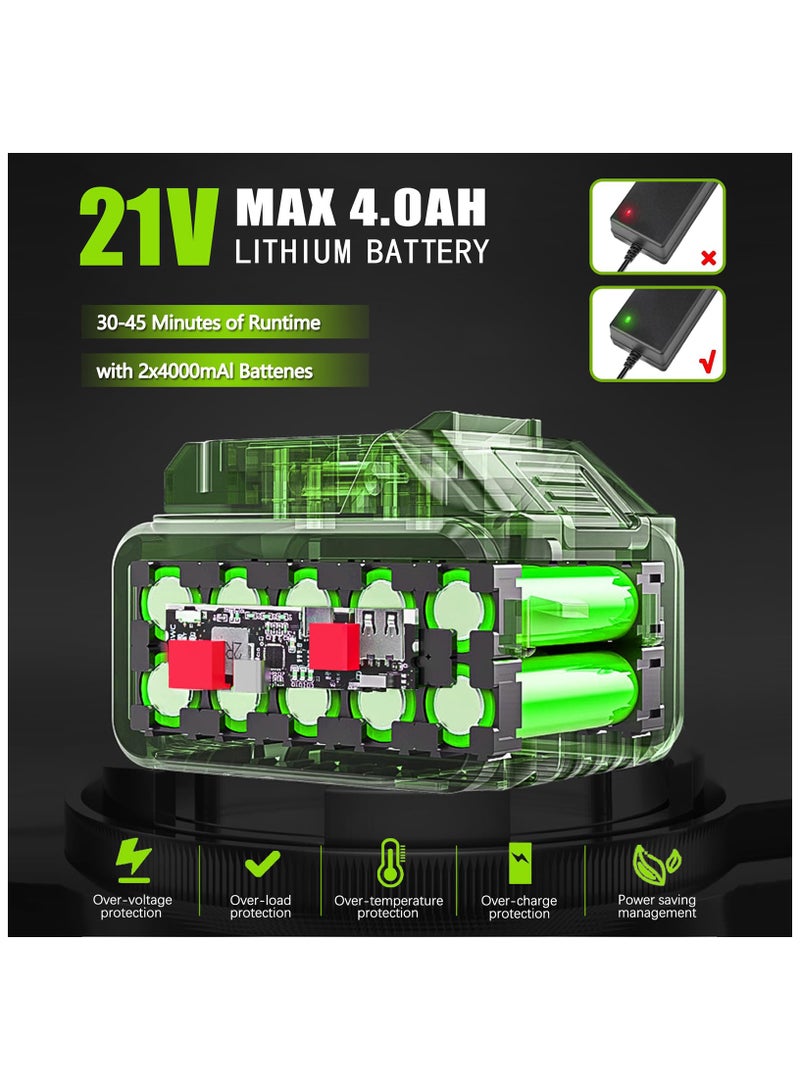 ZLH HITY Electric Weed Wacker Cordless, 21V Weed Cordless Eater, 4 in 1 Lightweight Stringless Brush Cutter, with 2 Pcs 4.0 Ah Battery Grass Trimmer, 3 Types Blades for Yard Clearing (Green) - Image 2