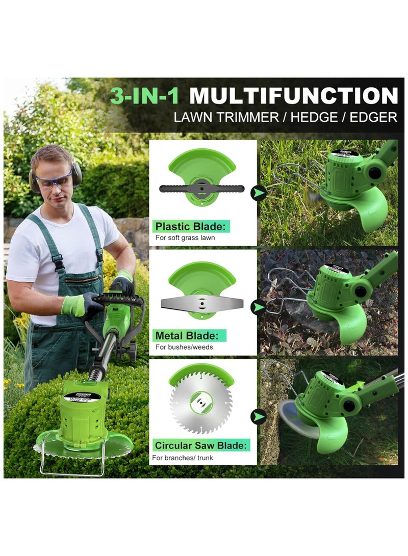 ZLH HITY Electric Weed Wacker Cordless, 21V Weed Cordless Eater, 4 in 1 Lightweight Stringless Brush Cutter, with 2 Pcs 4.0 Ah Battery Grass Trimmer, 3 Types Blades for Yard Clearing (Green) - Image 4