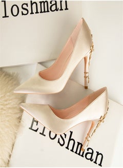 Eloshman Fashionable Floral Slim Heeled Pointed High Heeled Single Shoes Gold  - Image 1