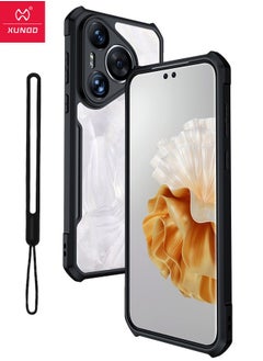 XUNDD Huawei Pura 70 Case with Lanyard, Clear Acrylic Back Panel + Black TPU Soft Frame Cover, SGS Shockproof Drop Proof Certification Case, Super Anti-Fall Back Cover for HUAWEI Pura 70, Clear/Black  - Image 1