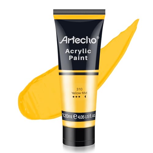 Artecho Yellow Acrylic Paint, Yellow Mid Paint (120ml / 4.05oz) Tubes, Art Craft Paints for Canvas, Rock, Stone, Wood, Fabric, Art Supplies - Image 1