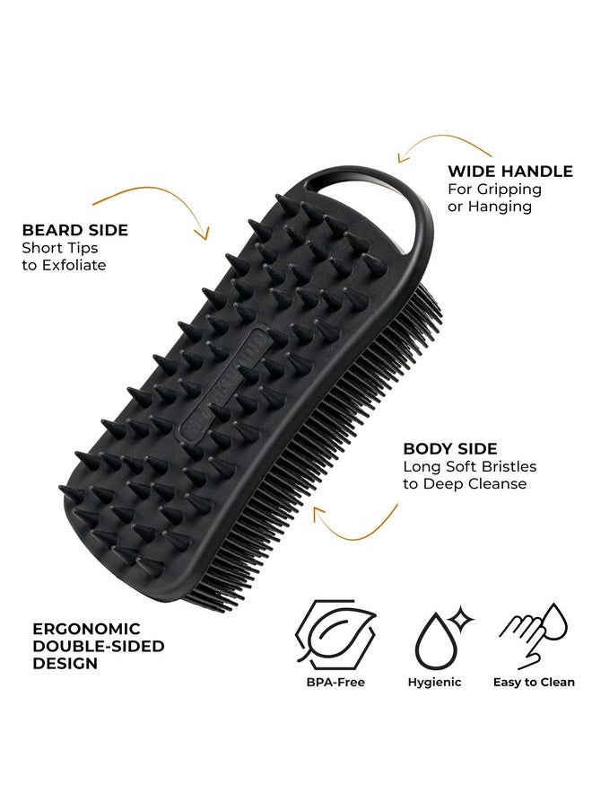 Blackwood For Men Double Duty Beard & Body Scrubberdualsided Men'S Shower Toolhandheld Body Wash Brush With Long Soft Silicone Bristles For Deep Cleaningshort Exfoliating Tips For Beard Care  - Image 2