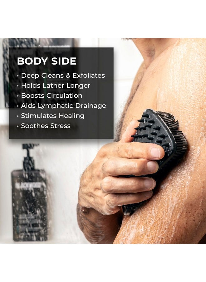 Blackwood For Men Double Duty Beard & Body Scrubberdualsided Men'S Shower Toolhandheld Body Wash Brush With Long Soft Silicone Bristles For Deep Cleaningshort Exfoliating Tips For Beard Care  - Image 4