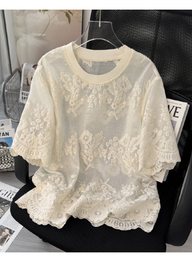 XINYANG With Lyocell】french Heavy Embroidered Women's Shirt 2025 Summer Short Sleeve Blouse - Image 1