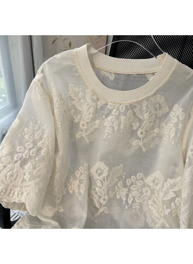 XINYANG With Lyocell】french Heavy Embroidered Women's Shirt 2025 Summer Short Sleeve Blouse - Image 3