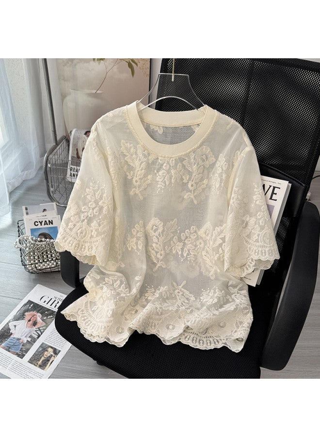 XINYANG With Lyocell】french Heavy Embroidered Women's Shirt 2025 Summer Short Sleeve Blouse - Image 2