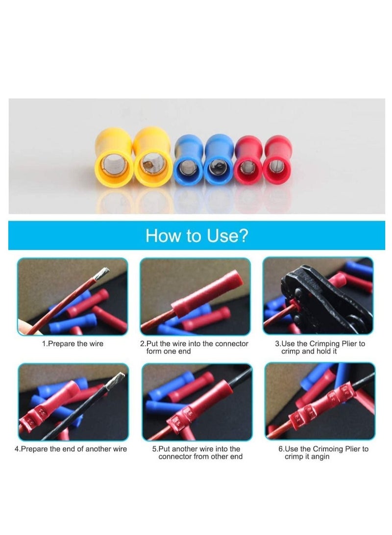 Insulated Straight Wire Terminal Connectors,120 PCS Butt Splice Connectors, Automotive Cable Crimp Terminals, Electrical Butt Crimp Connectors(Blue, Red, Yellow) - Image 3