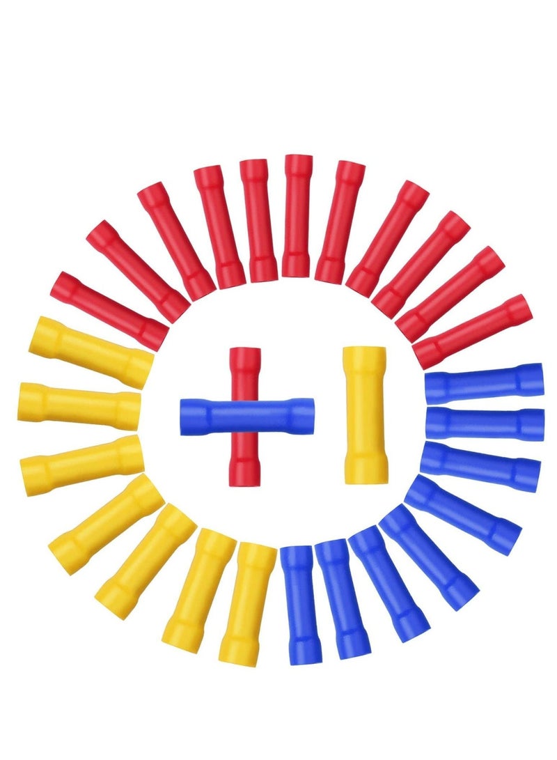 Insulated Straight Wire Terminal Connectors,120 PCS Butt Splice Connectors, Automotive Cable Crimp Terminals, Electrical Butt Crimp Connectors(Blue, Red, Yellow) - Image 1