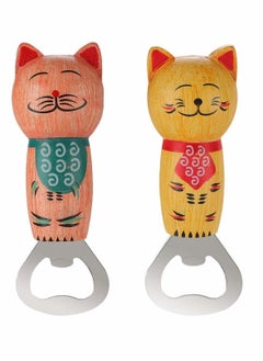 Y&D Bottle Opener Stainless Steel Wooden Cats Cute Creative Kitchen Supplies Gift Magnet 2 Pcs  - Image 1