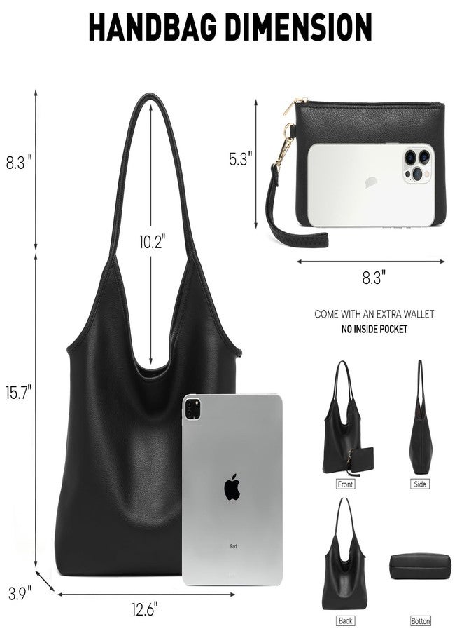 YAVCOOL Hobo Bags Purse for Women Soft Slouchy Hobo Shoulder Bag Designer Ladies Large Leather Everyday Handle Handbag, A Black, Medium - Image 3