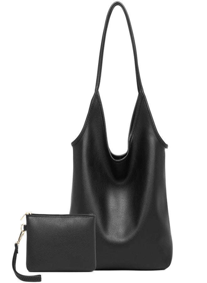 YAVCOOL Hobo Bags Purse for Women Soft Slouchy Hobo Shoulder Bag Designer Ladies Large Leather Everyday Handle Handbag, A Black, Medium - Image 1