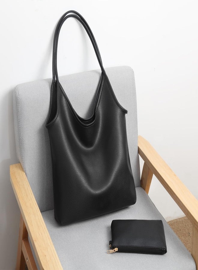 YAVCOOL Hobo Bags Purse for Women Soft Slouchy Hobo Shoulder Bag Designer Ladies Large Leather Everyday Handle Handbag, A Black, Medium - Image 2