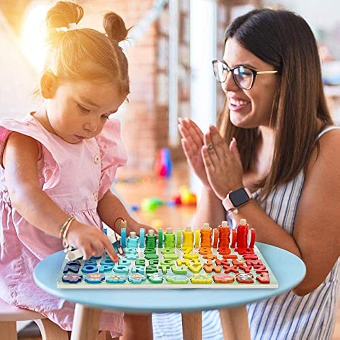 WOODEN NUMBER PUZZLES MONTESSORI TOYS FOR TODDLERS, 7-IN-1 COLOR ALPHABET SHAPE NUMBER SORTING FISHING GAME TOYS, WOODEN PUZZLES FOR FISHING, COUNTING, SORTING, BEST GIFT - Image 4