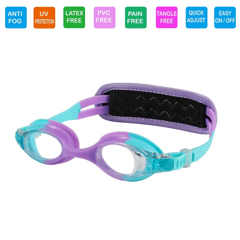 RUIGAO Kids Swim Goggles Age 2-6, Toddler Goggles No Hair Pull,UV Protection/Anti Fog/Padded HeadBand (1PK Kids - Blue Mermaid) - Image 2