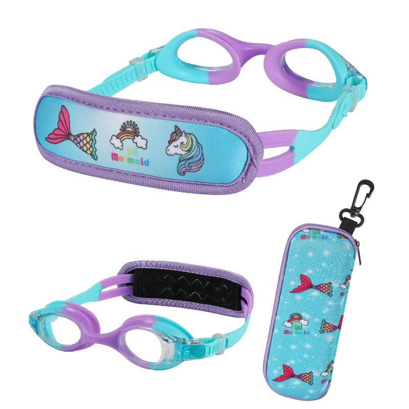 RUIGAO Kids Swim Goggles Age 2-6, Toddler Goggles No Hair Pull,UV Protection/Anti Fog/Padded HeadBand (1PK Kids - Blue Mermaid) - Image 1