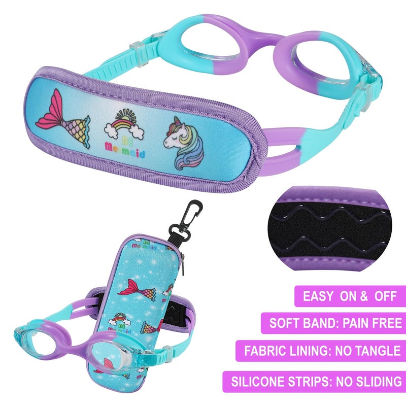 RUIGAO Kids Swim Goggles Age 2-6, Toddler Goggles No Hair Pull,UV Protection/Anti Fog/Padded HeadBand (1PK Kids - Blue Mermaid) - Image 4