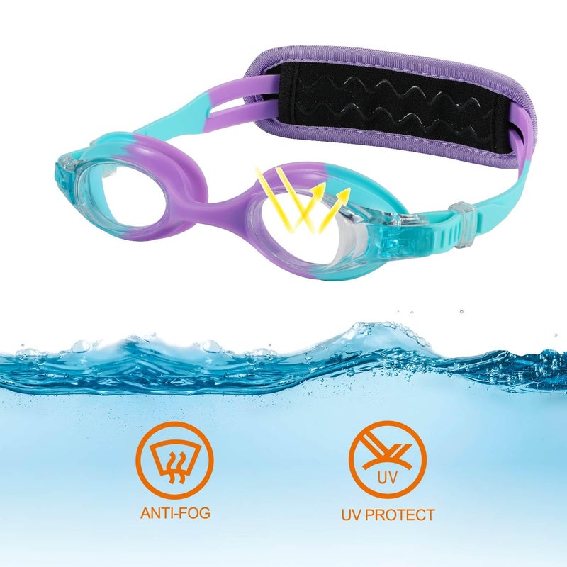 RUIGAO Kids Swim Goggles Age 2-6, Toddler Goggles No Hair Pull,UV Protection/Anti Fog/Padded HeadBand (1PK Kids - Blue Mermaid) - Image 3