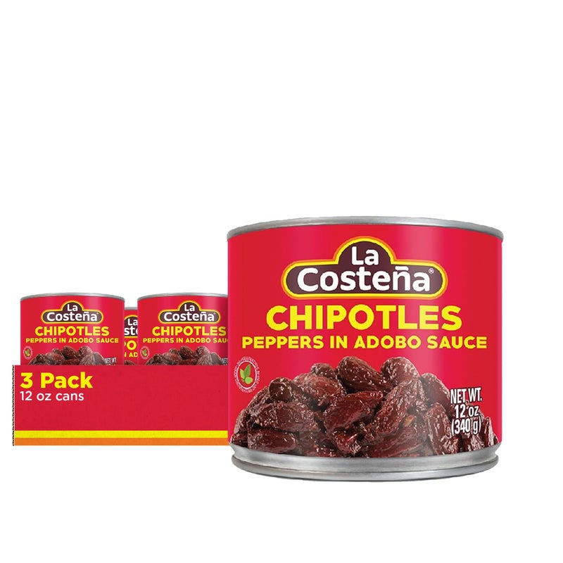 La Costeña Chipotle Peppers in Adobo Sauce - Smoked Spicy Peppers Chipotle in Adobo Sauce - Mexican Food, Taco, Enchiladas & Salsa - Hot Pickled Vegetables - 12oz, 3 Pack Canned Vegetables - Image 4