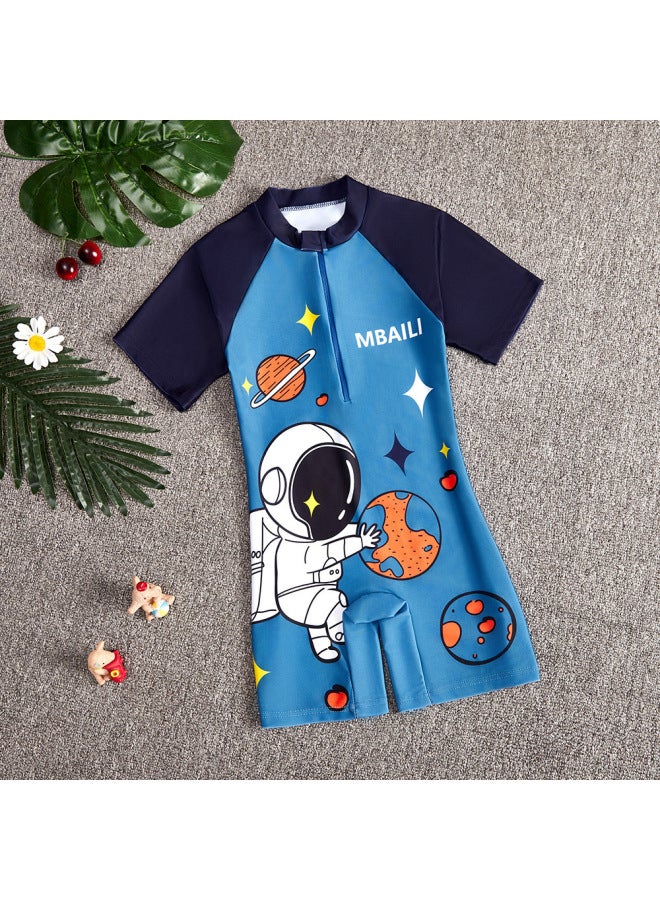 Generic Summer Children's Swimwear Girls' Small And Medium-sized Children's Swimwear Swimwear Cartoon Boys' Short-sleeved Suit-Color:184+ Hat-Size:M 90-100CM  - Image 2