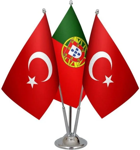 ساترنديزاين Table Top Portuguese Flag Turkish Flag Triple Chrome Pole Table Flag Set