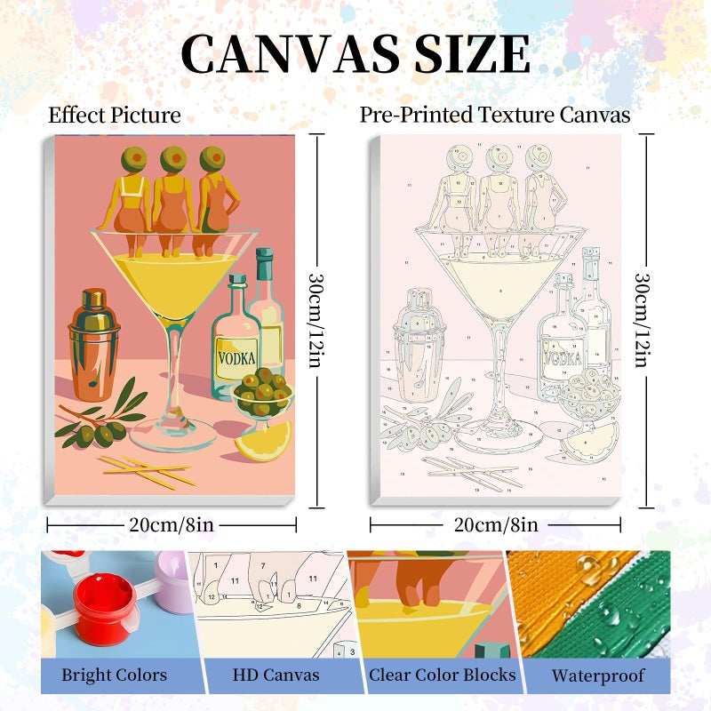 Camocin Framed Paint by Numbers Kit for Adults - Cocktail Paint by Numbers with Frame for Beginner, Retro Cocktail Acrylic Adult Painting by Number Kits on Canvas Framed for Gift Decor 8 x 12 Inch - Image 3
