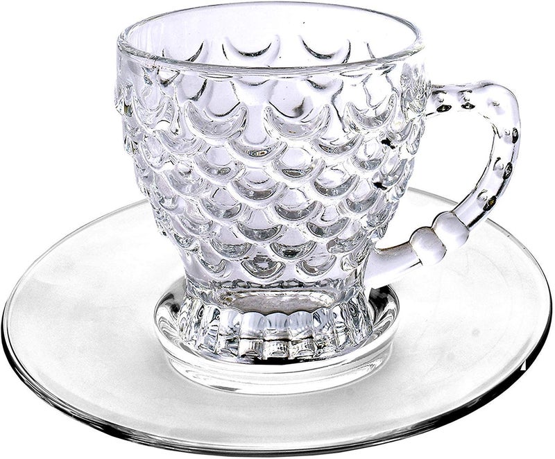 Swami Enterprise Crystal Glass Fancy Bubble Design Tea Cup210 ML with Saucer Set for Hot Coffee Green Tea Pineapple Design Cups and Saucers Pack of 12 PC - Image 1