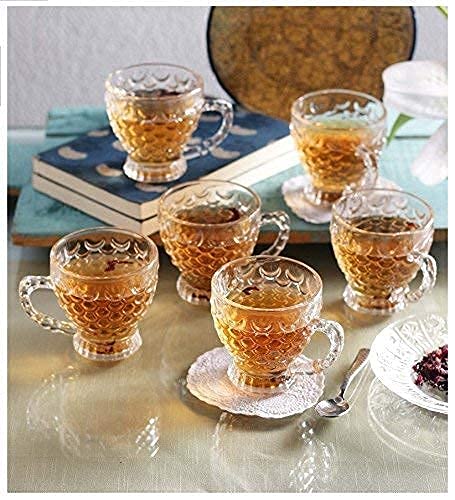 Swami Enterprise Crystal Glass Fancy Bubble Design Tea Cup210 ML with Saucer Set for Hot Coffee Green Tea Pineapple Design Cups and Saucers Pack of 12 PC - Image 5